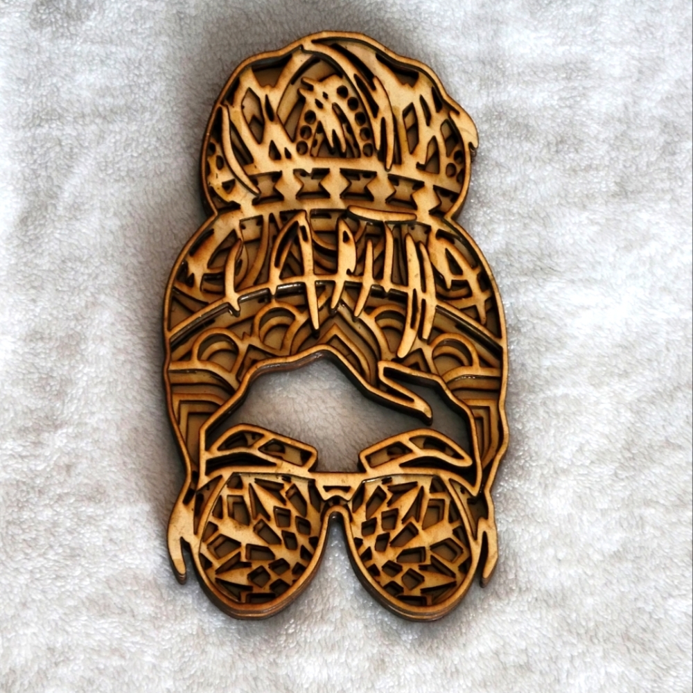 4D hand crafted wood Messy Bun With Sunglasses Mandela